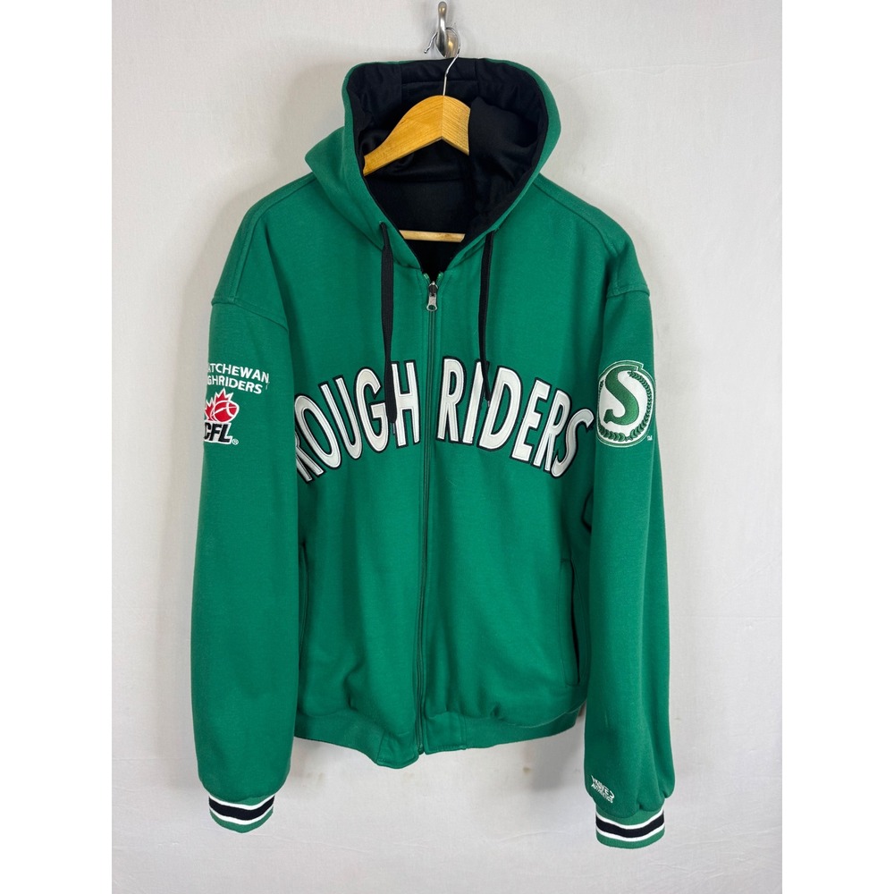 Waves Saskatchewan Roughriders CFL Reversible Full Zip Hoodie Green Black XL